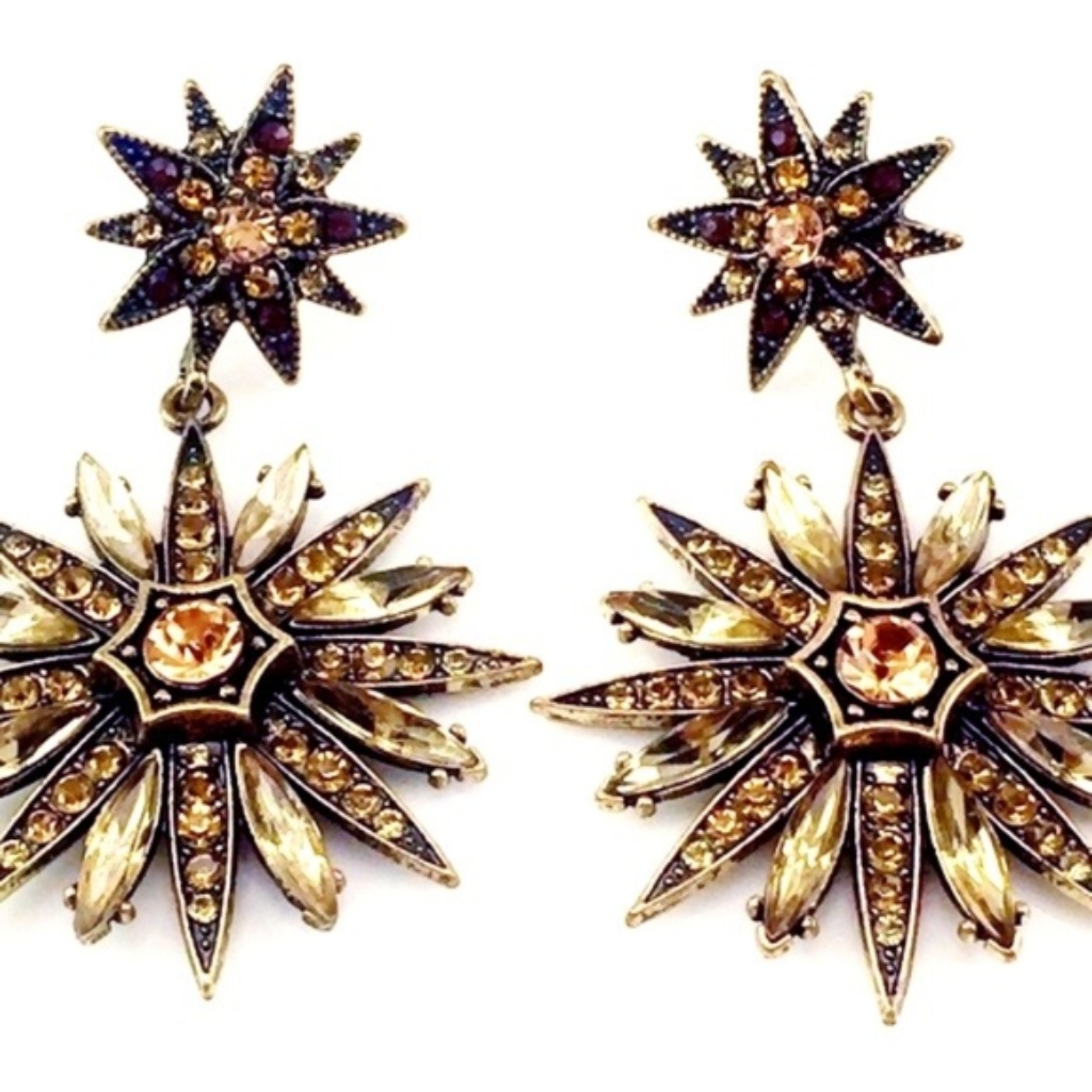 Mink Taupe Rhinestone Star Earrings Statement